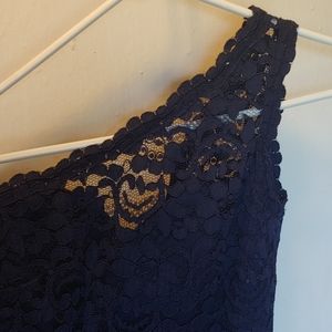 Blue lace chiffon David's Bridal dress